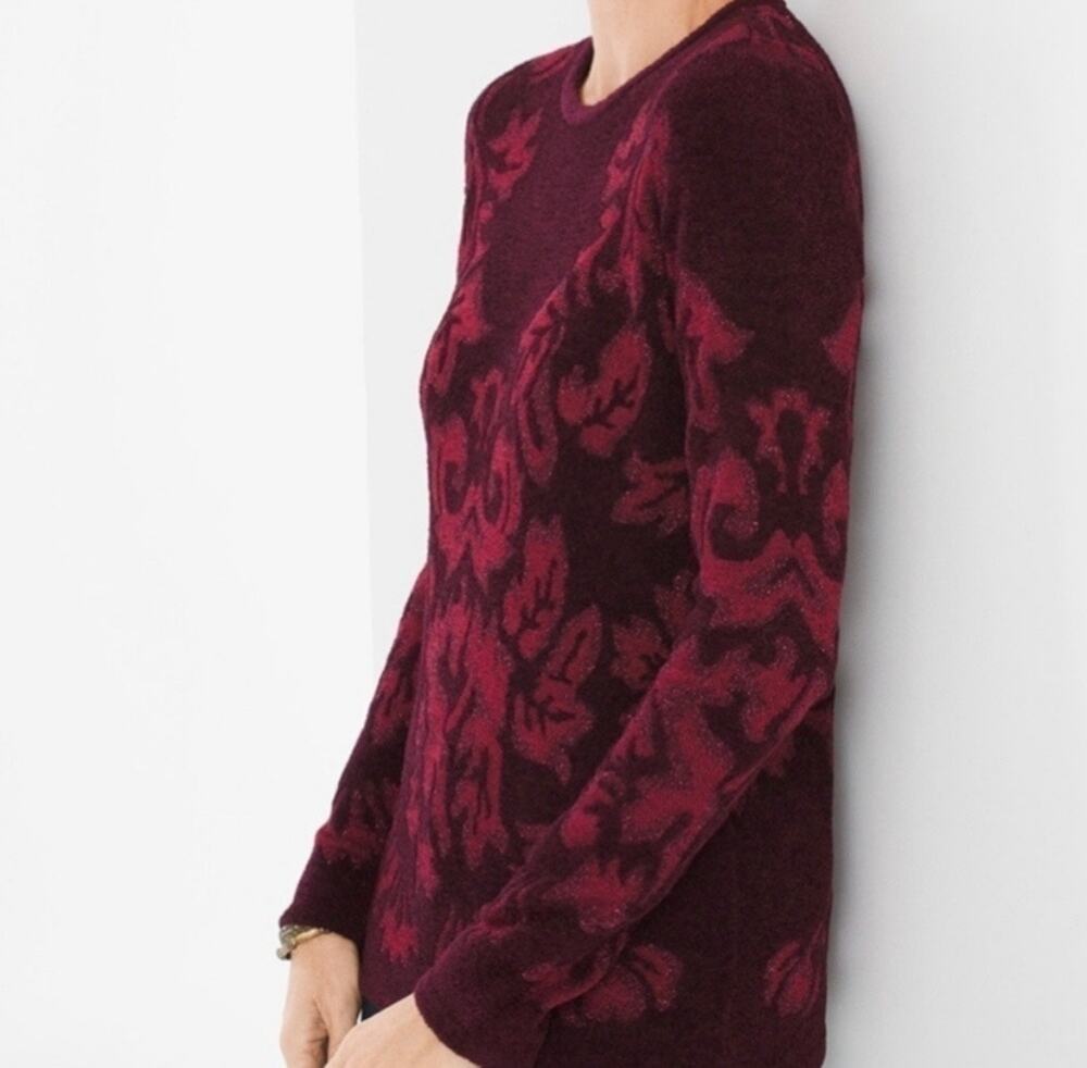 Chico's Burgundy Brocade Sweater Pullover sz 3 = XL